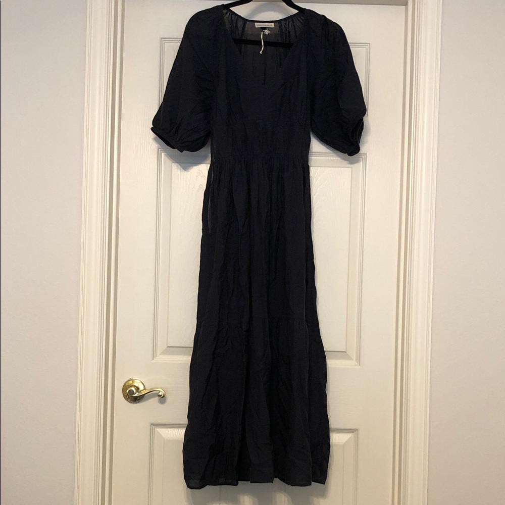 Universal Thread Navy V-Neck Puff-Sleeve Maxi Dress